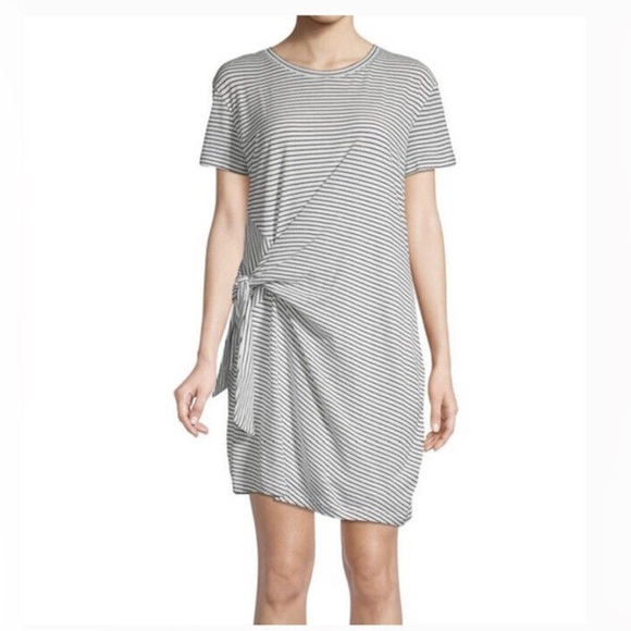 Vince White and Black Striped Side Tie Crewneck T Shirt Dress Size Large - Picture 1 of 8